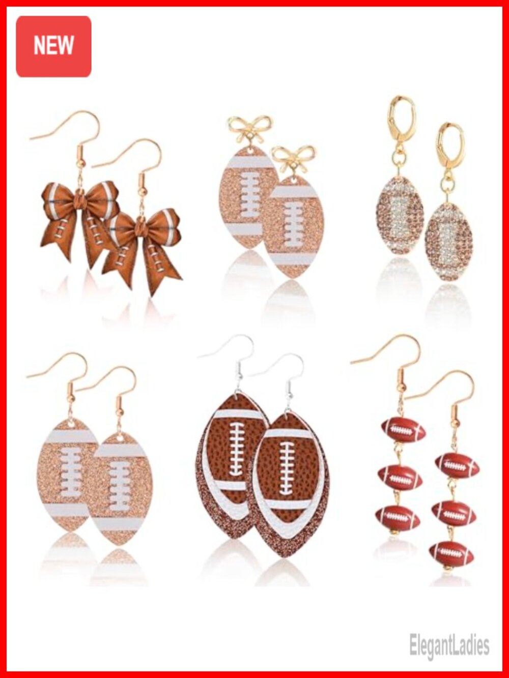 Football Earrings Acrylic Dangle Set Sports Jewelry Gift